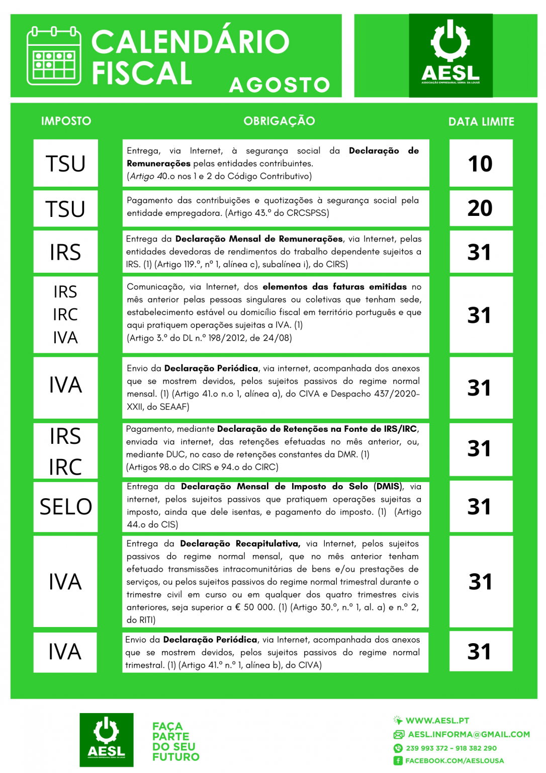 CALENDÁRIO FISCAL - AESL